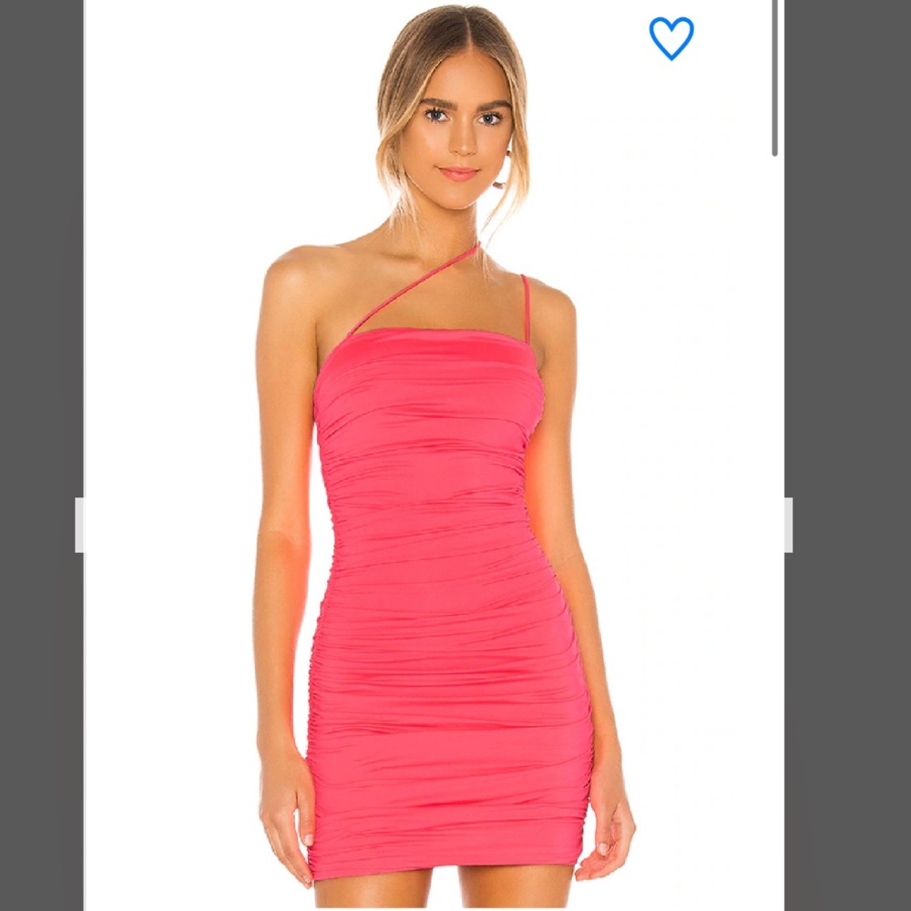 superdown Hot Pink Ruched One-Shoulder Mini Dress
